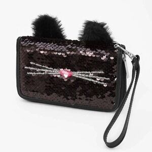 Claire's $17 Black Sequin Kitty Cat Ears Coin Purse Wristlet Kids Girl